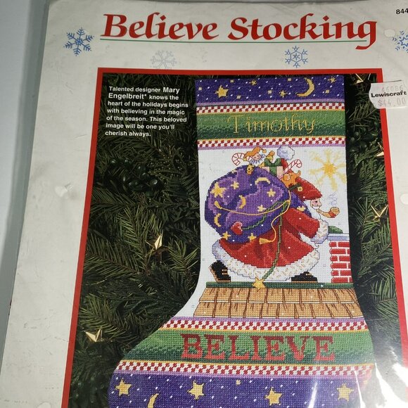 Dimensions Christmas Stocking Kit Believe 8446 Mary Engelbreit 1993 New - Picture 3 of 5